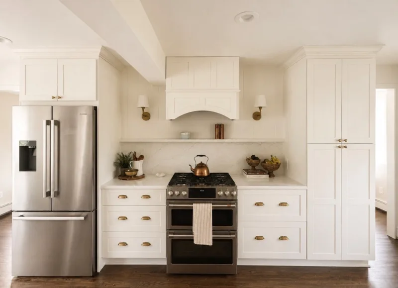 Cream range wall with arched custom hood
